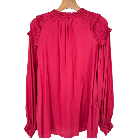 Sundance Womens Blouse Sz Meduim Red Ruffle Long Sleeve Rayon so in love peasant - Picture 8 of 11
